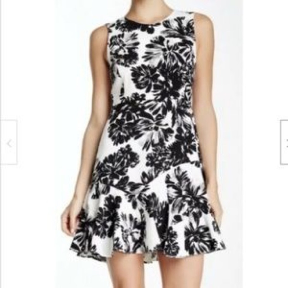 Rebecca Taylor Floral Black White Flippy Dress Size 10